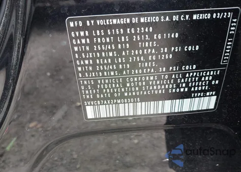 2023 Volkswagen Tiguan 2.0T Se R-Line Black from USA, damaged, VIN 3VVCB7AX2PM083015